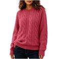 thumbnail image 1 of yillto Womens Cable Knit Sweater Top Long Sleeve Crewneck Pullover Warm Fall Winter Loose Sweaters Tops, 1 of 7