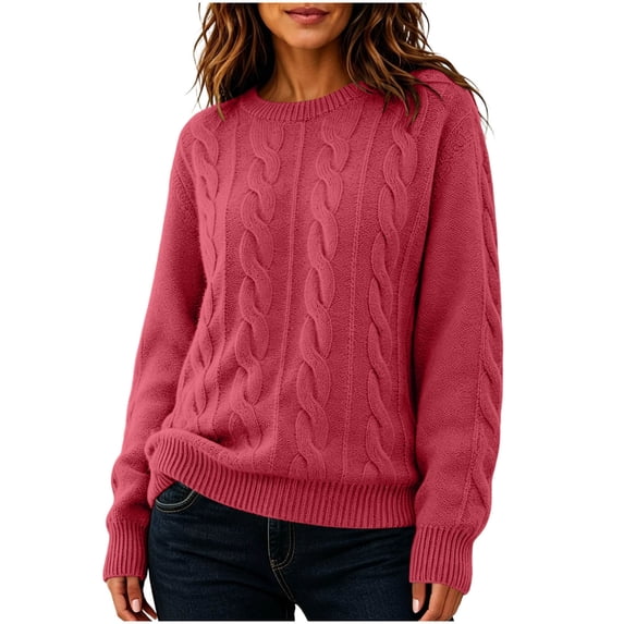 yillto Womens Cable Knit Sweater Top Long Sleeve Crewneck Pullover Warm Fall Winter Loose Sweaters Tops