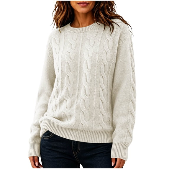 yillto Womens Cable Knit Sweater Top Long Sleeve Crewneck Pullover Warm Fall Winter Loose Sweaters Tops