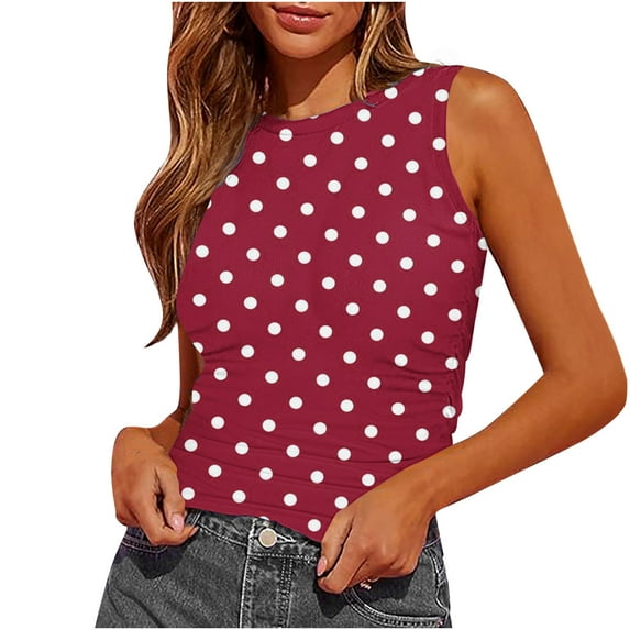 yillto Womens Cami Tank Sleeveless Crewneck Cropped Tee Summer Slim Pokla Dot Printed Tops