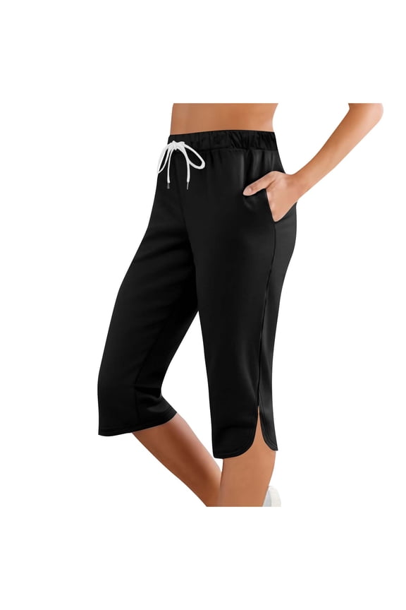 Womens Capri Pants Elastic Waist Drawstring Capris Casual Pant Cropped Workout Pants with Pockets