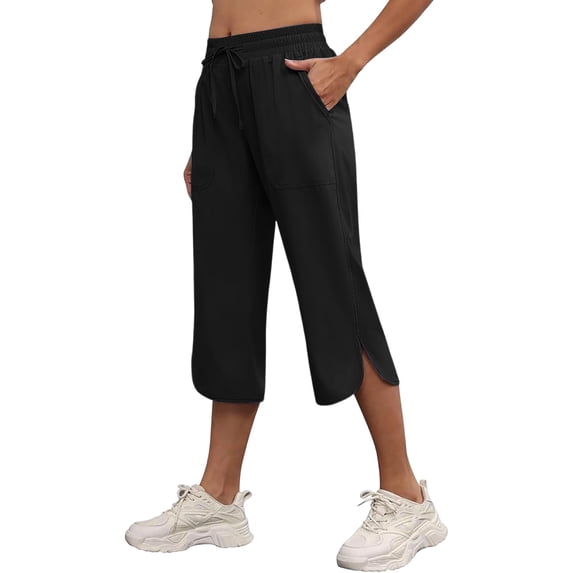 yillto Womens Capri Pants Elastic Waist Drawstring Loose Causal Pants Cropped Workout Pants with Pockets