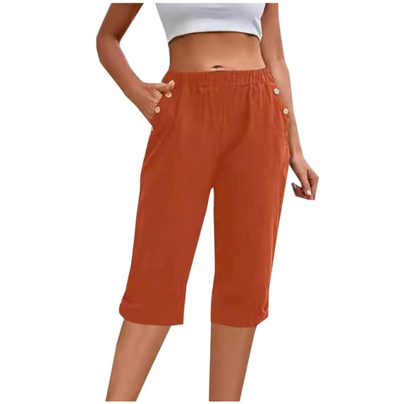yillto Womens Capri Pants Elastic Waist Straight Leg Lightweight Summer Lounge Pant with Pockets