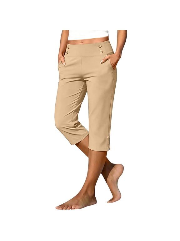 Womens Capris Athletic Golf High Waist Casual Stretchy Dressy Work Office Capri Pants with Pockets