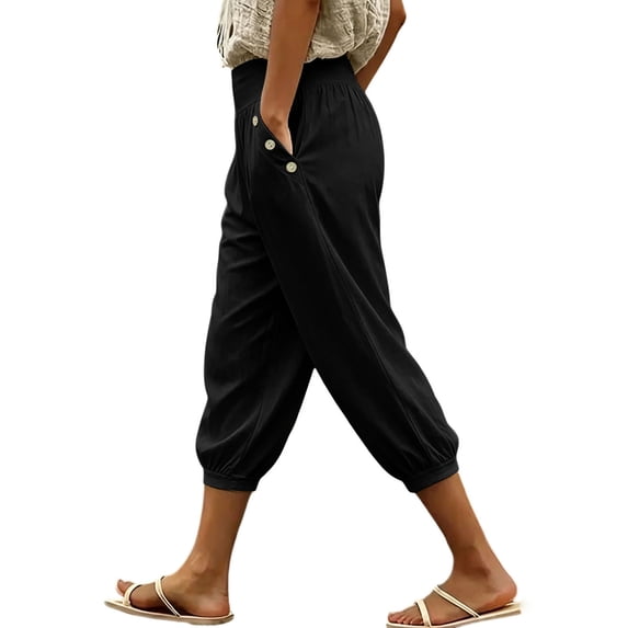 yillto Womens Capris Pant Elastic Waist Cropped Straight Leg Loose Capri Pants Trousers with Pockets