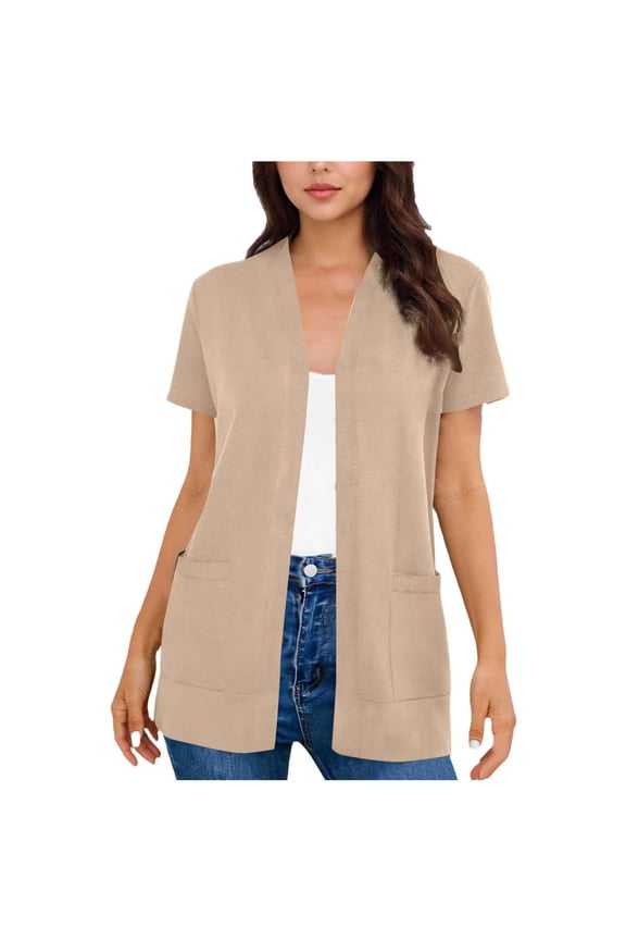 Womens Cardigans Open Front Short Sleeve Loose Tops Lightweight Summer Casual Cover ups with Pockets