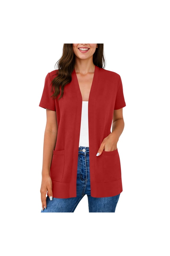 Womens Cardigans Short Sleeve Loose Tops Lightweight Summer Casual Cover ups with Pockets
