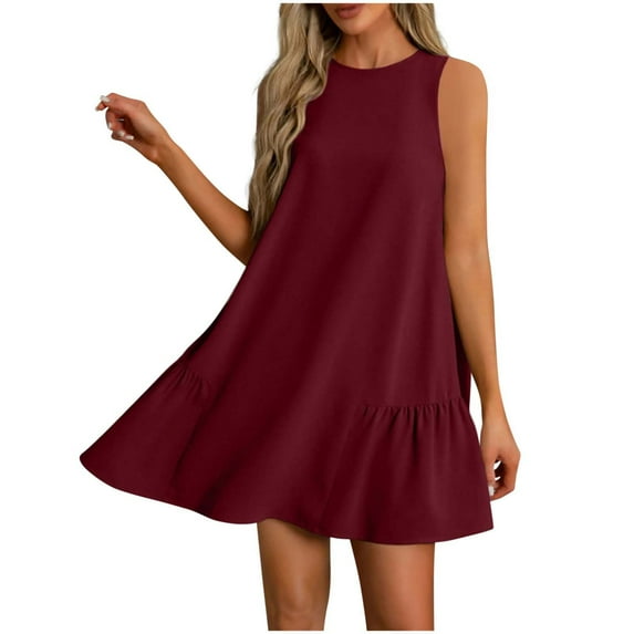 yillto Womens Casual Dress Sleeveless Flowy Short Dresses Crew Neck Summer Loose Sundress for Women