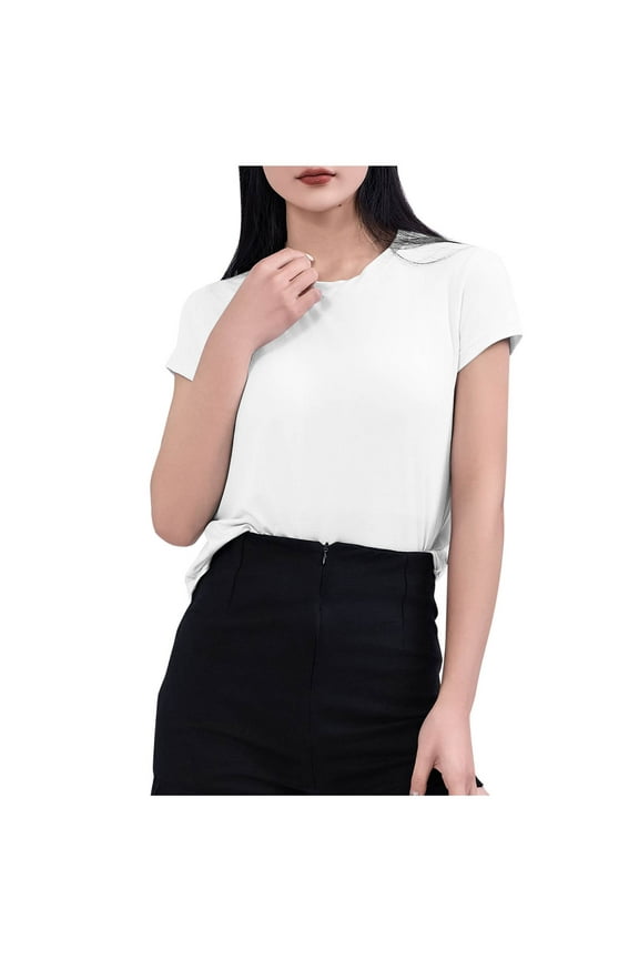 Womens Causal Shirts Basic Short Sleeve Crew Neck Tops Soft Comfy Summer Plain Tees Tshirts