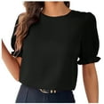 thumbnail image 1 of yillto Womens Chiffon Blouse Dressy Shirts Short Sleeve Crewneck Causal Business Work Office Tops, 1 of 4