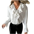 thumbnail image 1 of yillto Womens Chiffon Dressy Shirts Long Sleeve Ruffle V Neck Causal Business Fashion Blouse Tops, 1 of 6