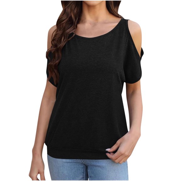 yillto Womens Cold Shoulder Tops Short Sleeve T Shirts Summer Pullover Casual Blouses Fashion Outfits