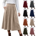 thumbnail image 1 of yillto Womens Corduroy Skirts Pleated High Waist Flowy Loose Fall Winter Long Skirt with Pockets S-XXXL, 1 of 7