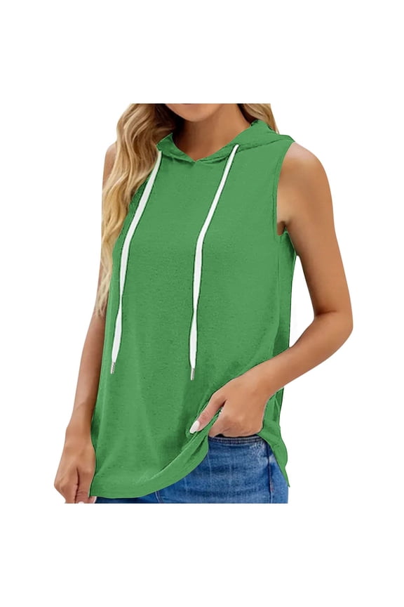 Womens Cotton Hoodie Tank Workout Athletic Running Sleeveless Tee Breathable Pullover Sweatshirts