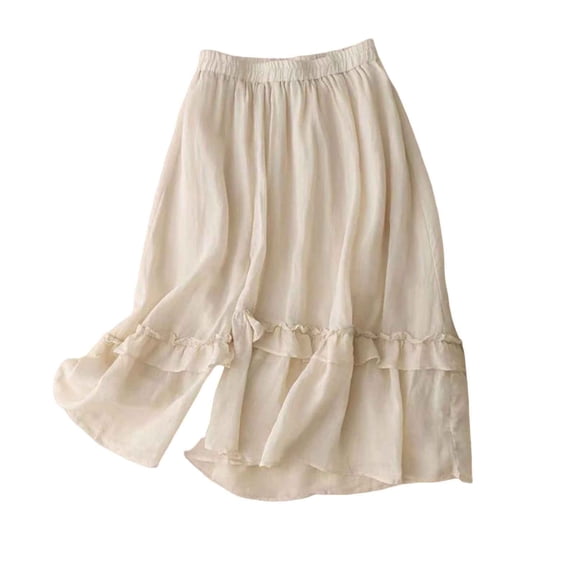 yillto Womens Cotton Line Skirts Tiered Flowy Pleated Elastic Waist Summer Beach Ruffle Maxi Skirt