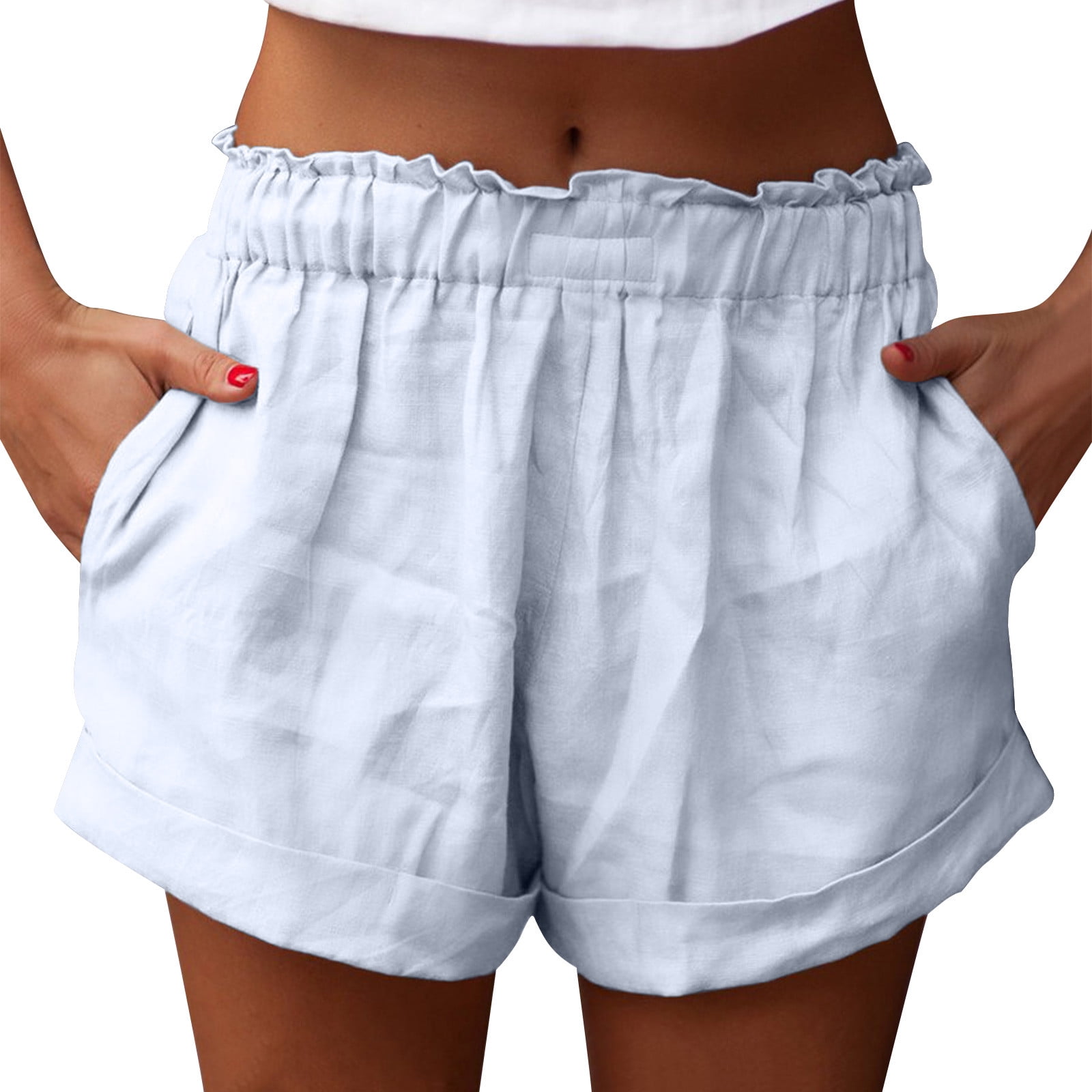 Fulijie High Waist Summer Shorts for Women, Cotton and Linen