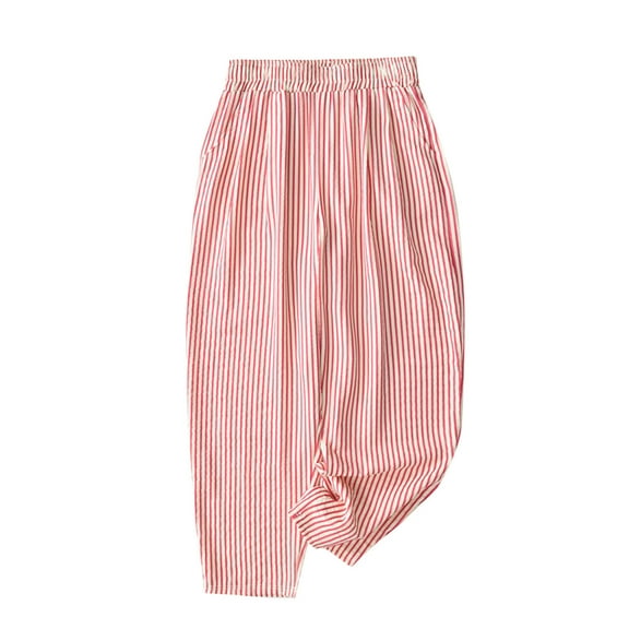 yillto Womens Cotton Lounge Pant Wide Leg Palazzo Striped Pants Elastic Waist Sleepwear Pjs Pant with Pockets