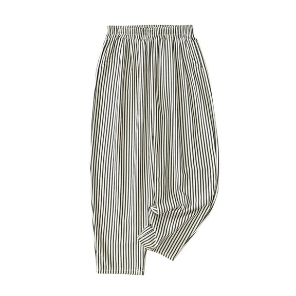 yillto Womens Cotton Lounge Pant Wide Leg Palazzo Striped Pants Elastic Waist Sleepwear Pjs Pant with Pockets