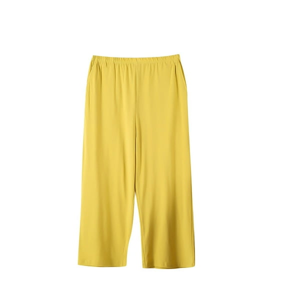 yillto Womens Cotton Pajamas Pant Wide Leg Loose Elastic Waist Sleepwear Capri Pants with Pockets