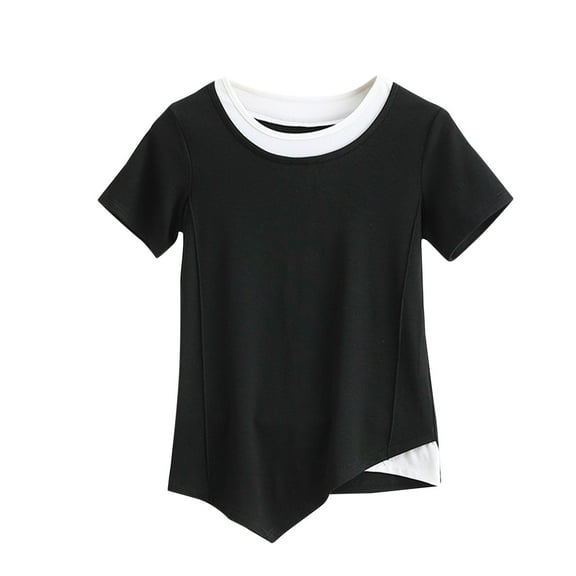 yillto Womens Cotton Shirts Casual Short Sleeve Crewneck Summer Plain Tees 2025 Asymmetrical Tshirts