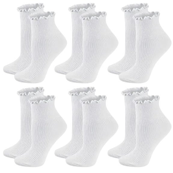 yillto Womens Cotton Socks Ruffle Hem Casual Ankle Socks Breathable Knit Crew Frilly Sock 6 Packs