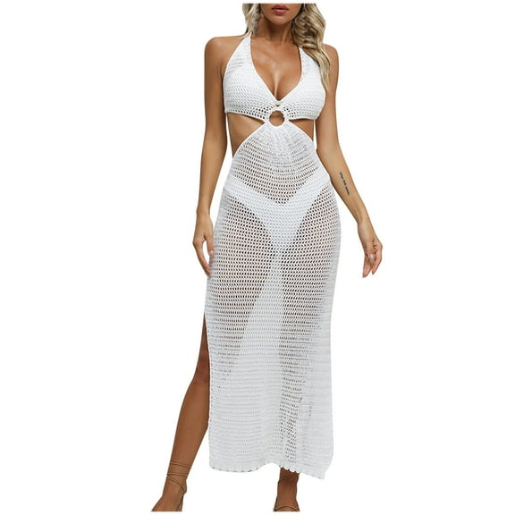 yillto Womens Crochet Bathing Suit Swimsuit Cover Ups Long Backless Beach Hollow out Knit Coverup Dress