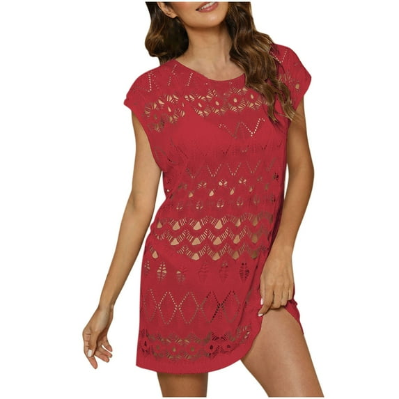 yillto Womens Crochet Cover up Sleeveless Swimsuit Coverup Hollow out Beach Tank Tunic Dress for Women