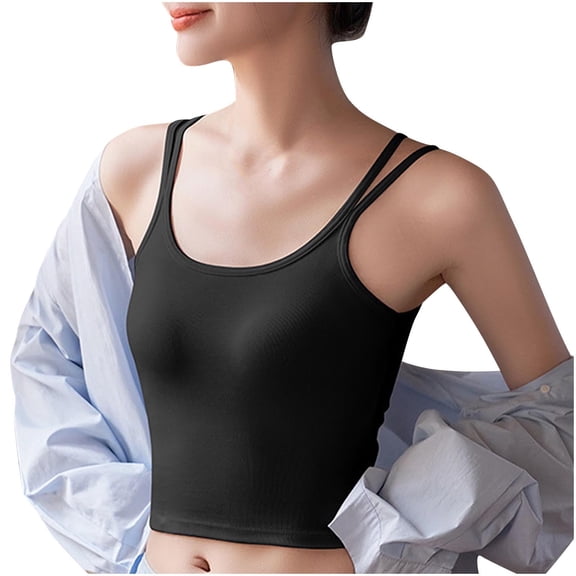 yillto Womens Crop Tank Top with Bra Spaghetti Strap Padded Camisole Tops Square Neck Cotton Shirt