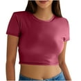 thumbnail image 1 of yillto Womens Crop Tops Short Sleeve Crew Neck Slim Tee Ladies Casual Base Layer Soft Workout Shirt, 1 of 7