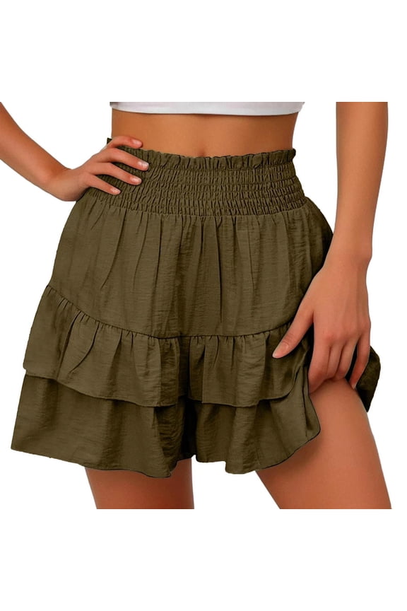 Womens Cute Summer Shorts Elastic High Waisted Pleated Ruffle Comfy Flowy Short Beach Pants