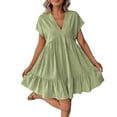 thumbnail image 1 of yillto Womens Dress Ruffle Short Sleeve Tiered Flowy Pleated Loose Mini Dress Casual Short Tshirt Dresses, 1 of 7