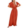 thumbnail image 1 of yillto Womens Dress Short Sleeve V Neck Summer Maxi Dresses Beach Lightweight Cover up Dress, 1 of 6