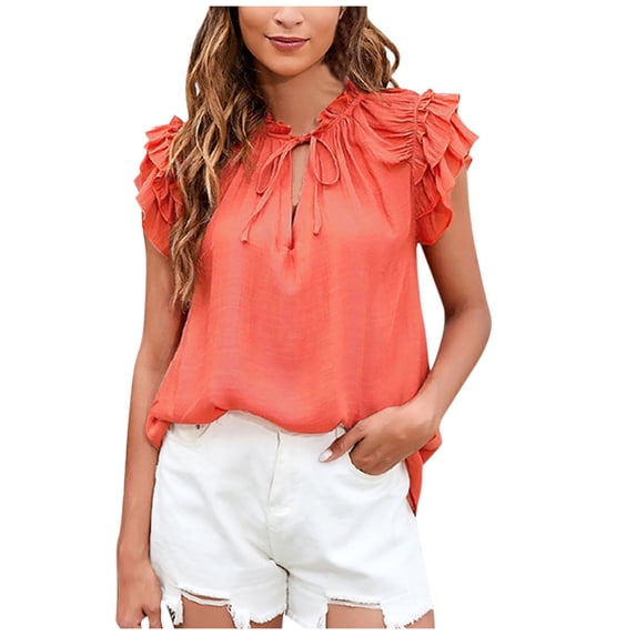 yillto Womens Dressy Casual Tops Ruffle Short Sleeve V Neck Shirts Elegant Business Work Office Blouse