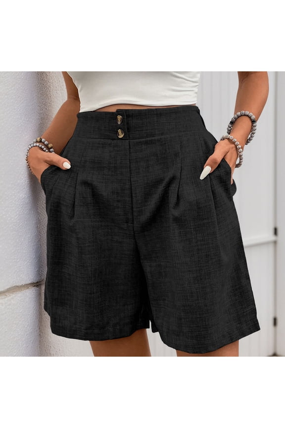Womens Dressy Trousers Shorts Pleated High Waist Summer Casual Business Short Pants with Pockets