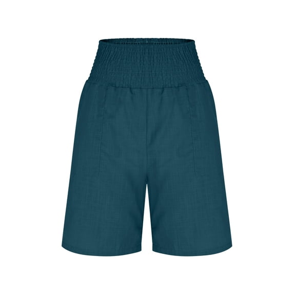 yillto Womens Elastic Waist Shorts High Smock Waisted Wide Leg Loose Summer Beach Shorts with Pockets