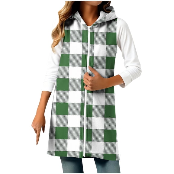 yillto Womens Fleece Jacket Sleeveless Plaid Zip up Vest Coats Warm Oversized Fall Winter Loose Jackets