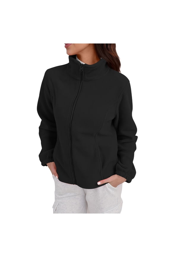 Womens Fleece Jacket Zip up Lightweight Plush Fall Winter Coats Warm Soft Outwear with Pockets