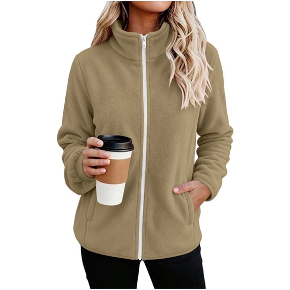 yillto Womens Fleece Jackets Zip up Lightweight Soft Long Sleeve Mock Neck Outwear Coats with Pockets