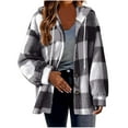 thumbnail image 1 of yillto Womens Fuzzy Fleece Jacket Plaid Sherpa Coat Button down Hoodie Cardigan Outerwear with Pockets, 1 of 7