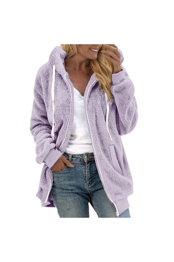 Womens Fuzzy Sherpa Fleece Jacket Zip up Oversized Fall Winter Warm Sweatshirt Hoodies S-5XL