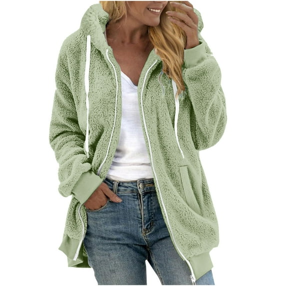 yillto Womens Fuzzy Sherpa Fleece Jacket Zip up Oversized Fall Winter Warm Sweatshirt Hoodies S-5XL