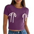 thumbnail image 1 of yillto Womens Girls Crop Tops Short Sleeve Crew Neck Cute Bow Tee Casual Base Layer Summer Shirts, 1 of 7