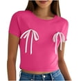 thumbnail image 1 of yillto Womens Girls Crop Tops Short Sleeve Crew Neck Cute Bow Tee Casual Base Layer Summer Shirts, 1 of 7