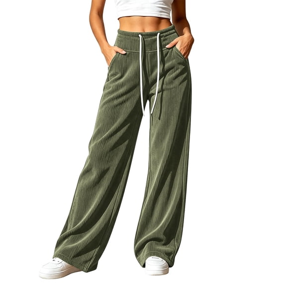 yillto Womens High Waist Pant Corduroy Wide Leg Baggy Pants Fall Winter Fashion Long Trousers with Pockets