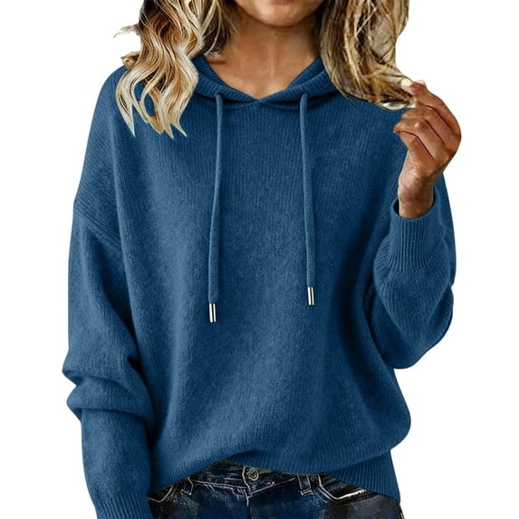 yillto Womens Hooded Sweater Drawstring Pullover Long Sleeve Knit Fall Winter Warm Soft Sweaters
