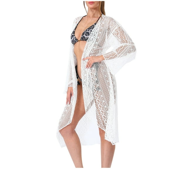 yillto Womens Lace Cover up Summer Swimsuit Suit Cardigan Beach Long Sleeve Dress Protection Bikini Coverups