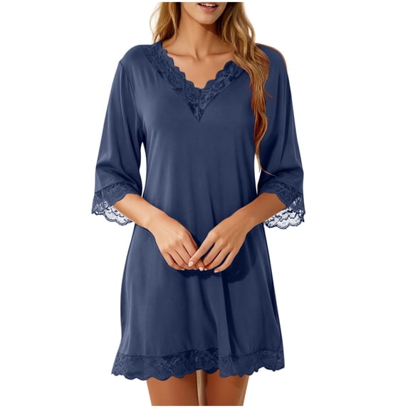 yillto Womens Lace Nightgown 3/4 Sleeve Sleepwear Nightshirts V Neck Comfy Nightdress Nightgowns