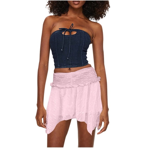 yillto Womens Lace Skirt Elastic Waist Tiered Ruffle Layer Flowy Cute Short Skirts Party Streetwear