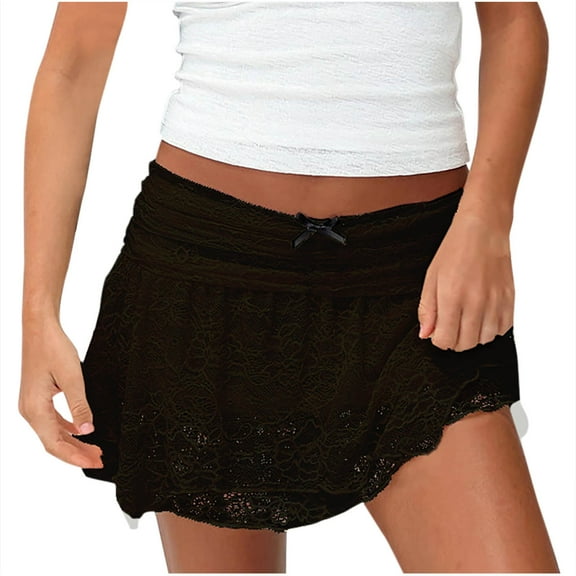 yillto Womens Lace Skirt Elastic Waist Tiered Ruffle Layer Flowy Cute Short Skirts Party Streetwear