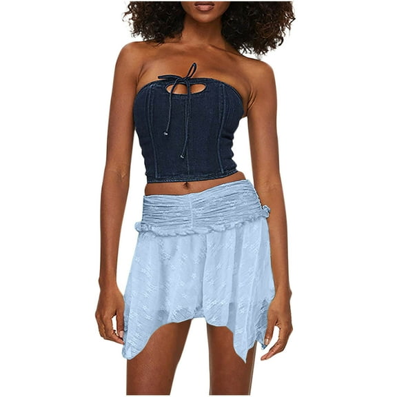 yillto Womens Lace Skirt Elastic Waist Tiered Ruffle Layer Flowy Cute Short Skirts Party Streetwear